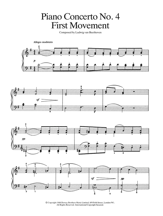 Preview Ludwig van Beethoven Piano Concerto No.4 In G Major, First Movement Classical sheet music, notes and chords for Easy Piano, SKU: 125355 sheet music, piano notes, chords, guitar tabs, score, transpose, transcribe, how to play, guide, download, learn, tutorial, progression, song, artist, awards, billboard, mtv, vh1, tour, single, album, release