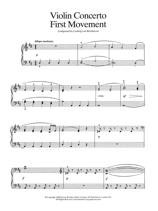 Preview Ludwig van Beethoven First Movement (from Violin Concerto In D Major, Op. 61) Classical sheet music, notes and chords for Easy Piano, SKU: 125374 sheet music, piano notes, chords, guitar tabs, score, transpose, transcribe, how to play, guide, download, learn, tutorial, progression, song, artist, awards, billboard, mtv, vh1, tour, single, album, release