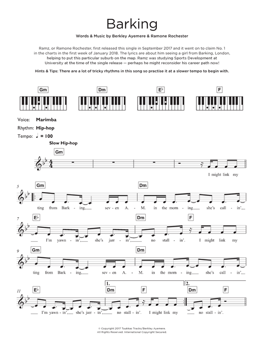 Preview Ramz Barking Pop sheet music, notes and chords for Keyboard, SKU: 125680 sheet music, piano notes, chords, guitar tabs, score, transpose, transcribe, how to play, guide, download, learn, tutorial, progression, song, artist, awards, billboard, mtv, vh1, tour, single, album, release