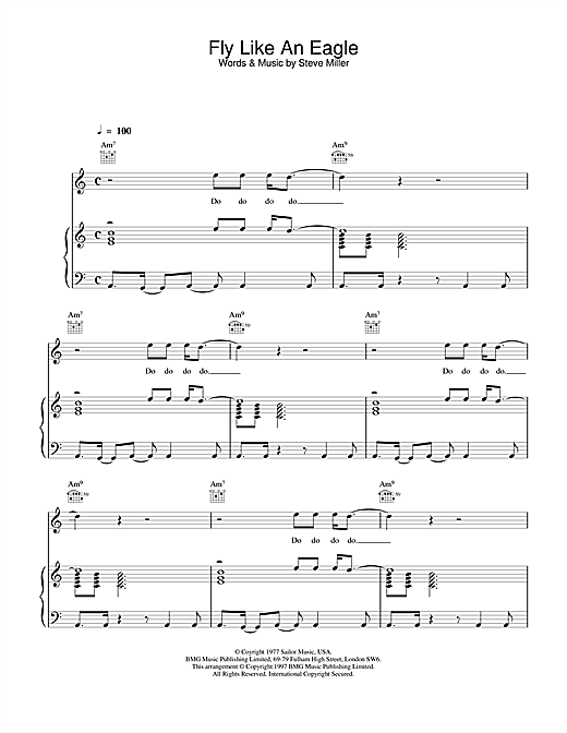 Preview The Steve Miller Band Fly Like An Eagle Rock sheet music, notes and chords for Piano, Vocal & Guitar (Right-Hand Melody), SKU: 13654 sheet music, piano notes, chords, guitar tabs, score, transpose, transcribe, how to play, guide, download, learn, tutorial, progression, song, artist, awards, billboard, mtv, vh1, tour, single, album, release