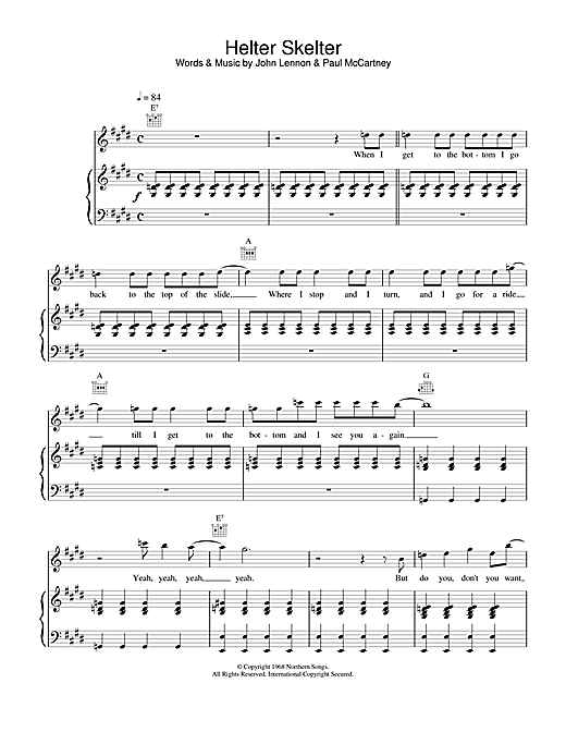 Preview Oasis Helter Skelter Rock sheet music, notes and chords for Piano, Vocal & Guitar, SKU: 13666 sheet music, piano notes, chords, guitar tabs, score, transpose, transcribe, how to play, guide, download, learn, tutorial, progression, song, artist, awards, billboard, mtv, vh1, tour, single, album, release