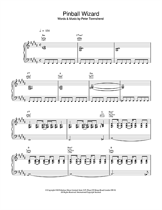 Preview The Who Pinball Wizard Rock sheet music, notes and chords for Piano, Vocal & Guitar (Right-Hand Melody), SKU: 13712 sheet music, piano notes, chords, guitar tabs, score, transpose, transcribe, how to play, guide, download, learn, tutorial, progression, song, artist, awards, billboard, mtv, vh1, tour, single, album, release