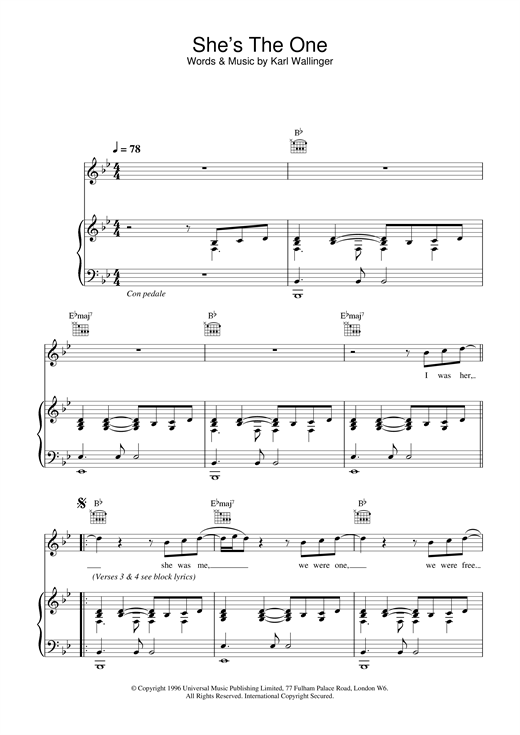 Preview Robbie Williams She's The One Pop sheet music, notes and chords for Piano, Vocal & Guitar, SKU: 13721 sheet music, piano notes, chords, guitar tabs, score, transpose, transcribe, how to play, guide, download, learn, tutorial, progression, song, artist, awards, billboard, mtv, vh1, tour, single, album, release