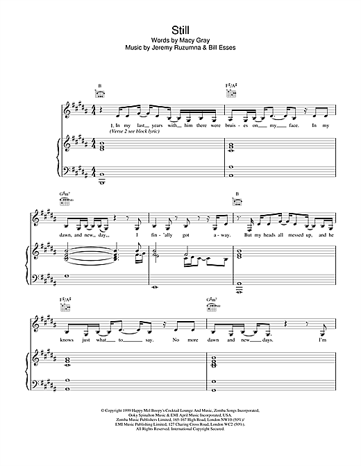 Preview Macy Gray Still R & B sheet music, notes and chords for Piano, Vocal & Guitar, SKU: 13729 sheet music, piano notes, chords, guitar tabs, score, transpose, transcribe, how to play, guide, download, learn, tutorial, progression, song, artist, awards, billboard, mtv, vh1, tour, single, album, release