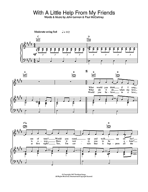Preview The Beatles With A Little Help From My Friends Rock sheet music, notes and chords for Piano, Vocal & Guitar (Right-Hand Melody), SKU: 13749 sheet music, piano notes, chords, guitar tabs, score, transpose, transcribe, how to play, guide, download, learn, tutorial, progression, song, artist, awards, billboard, mtv, vh1, tour, single, album, release