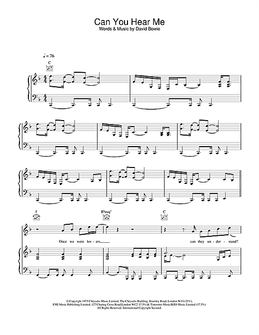 Preview David Bowie Can You Hear Me Rock sheet music, notes and chords for Piano, Vocal & Guitar, SKU: 13753 sheet music, piano notes, chords, guitar tabs, score, transpose, transcribe, how to play, guide, download, learn, tutorial, progression, song, artist, awards, billboard, mtv, vh1, tour, single, album, release