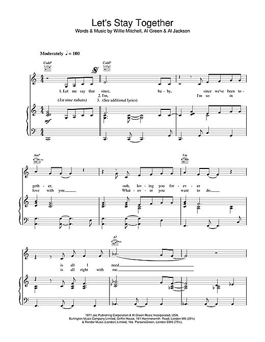 Preview Tina Turner Let's Stay Together Pop sheet music, notes and chords for Piano, Vocal & Guitar (Right-Hand Melody), SKU: 13813 sheet music, piano notes, chords, guitar tabs, score, transpose, transcribe, how to play, guide, download, learn, tutorial, progression, song, artist, awards, billboard, mtv, vh1, tour, single, album, release