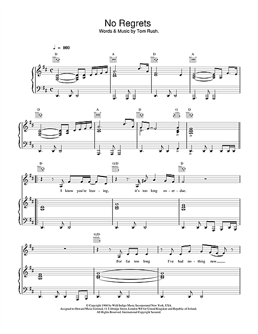 Preview Scott Walker No Regrets Rock sheet music, notes and chords for Piano, Vocal & Guitar, SKU: 13830 sheet music, piano notes, chords, guitar tabs, score, transpose, transcribe, how to play, guide, download, learn, tutorial, progression, song, artist, awards, billboard, mtv, vh1, tour, single, album, release