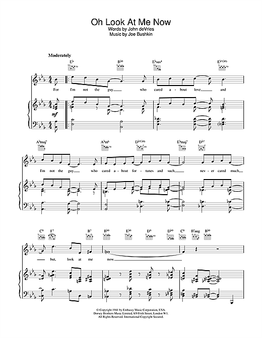 Preview Frank Sinatra Oh Look At Me Now Jazz sheet music, notes and chords for Piano, Vocal & Guitar (Right-Hand Melody), SKU: 13832 sheet music, piano notes, chords, guitar tabs, score, transpose, transcribe, how to play, guide, download, learn, tutorial, progression, song, artist, awards, billboard, mtv, vh1, tour, single, album, release