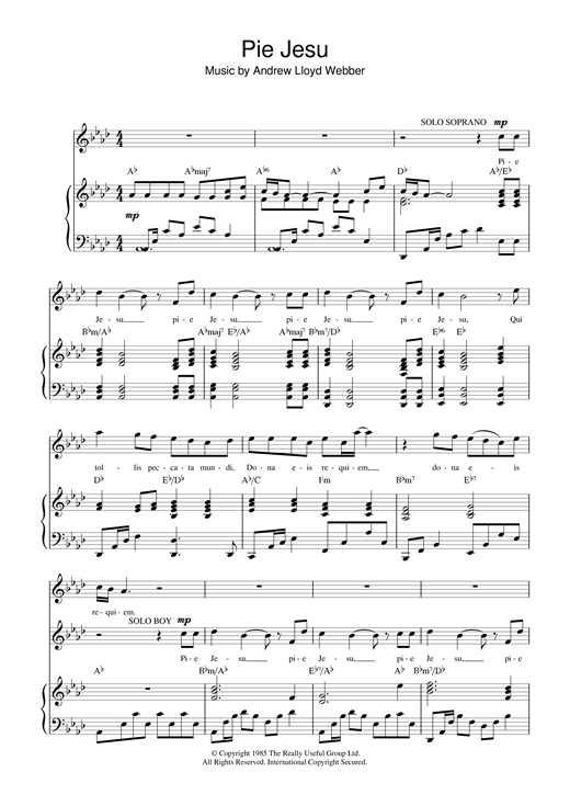 Preview Andrew Lloyd Webber Pie Jesu (from Requiem) Musicals sheet music, notes and chords for Piano, Vocal & Guitar, SKU: 13841 sheet music, piano notes, chords, guitar tabs, score, transpose, transcribe, how to play, guide, download, learn, tutorial, progression, song, artist, awards, billboard, mtv, vh1, tour, single, album, release