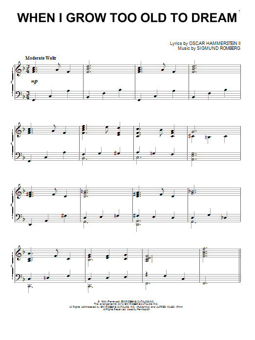 Preview Sigmund Romberg When I Grow Too Old To Dream Classics sheet music, notes and chords for Piano, SKU: 151216 sheet music, piano notes, chords, guitar tabs, score, transpose, transcribe, how to play, guide, download, learn, tutorial, progression, song, artist, awards, billboard, mtv, vh1, tour, single, album, release