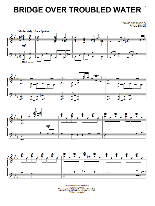 Preview Simon & Garfunkel Bridge Over Troubled Water Pop sheet music, notes and chords for Piano, SKU: 151538 sheet music, piano notes, chords, guitar tabs, score, transpose, transcribe, how to play, guide, download, learn, tutorial, progression, song, artist, awards, billboard, mtv, vh1, tour, single, album, release