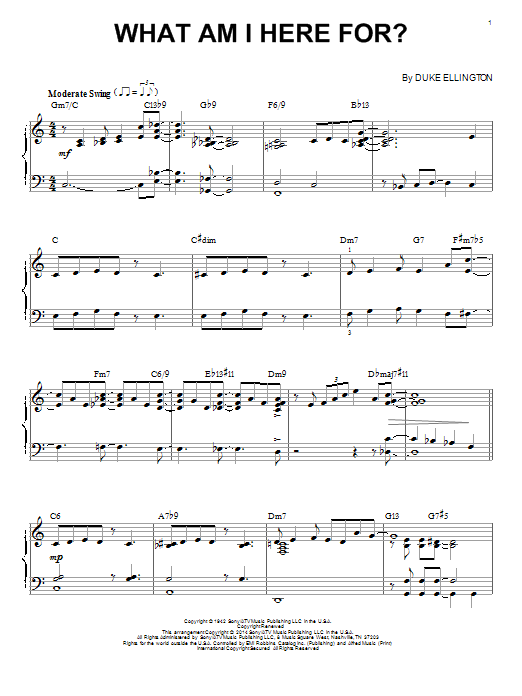 Preview Duke Ellington What Am I Here For? Jazz sheet music, notes and chords for Piano, SKU: 152364 sheet music, piano notes, chords, guitar tabs, score, transpose, transcribe, how to play, guide, download, learn, tutorial, progression, song, artist, awards, billboard, mtv, vh1, tour, single, album, release