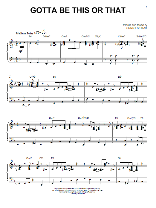 Preview Benny Goodman Gotta Be This Or That Jazz sheet music, notes and chords for Piano, SKU: 152378 sheet music, piano notes, chords, guitar tabs, score, transpose, transcribe, how to play, guide, download, learn, tutorial, progression, song, artist, awards, billboard, mtv, vh1, tour, single, album, release