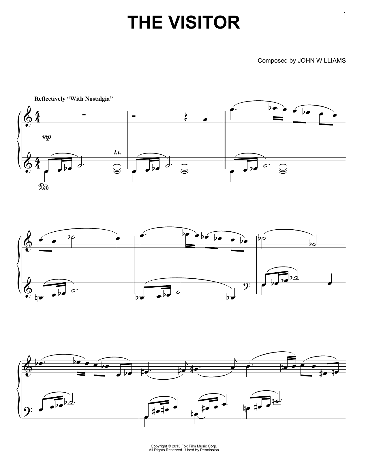 Preview John Williams The Visitor Film and TV sheet music, notes and chords for Piano, SKU: 152613 sheet music, piano notes, chords, guitar tabs, score, transpose, transcribe, how to play, guide, download, learn, tutorial, progression, song, artist, awards, billboard, mtv, vh1, tour, single, album, release