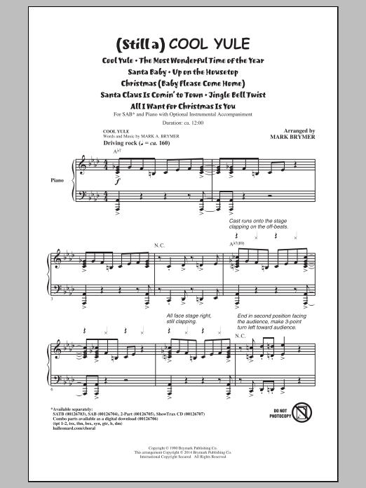 Preview Mark Brymer (Still a) Cool Yule (Medley) Christmas sheet music, notes and chords for SAB, SKU: 154642 sheet music, piano notes, chords, guitar tabs, score, transpose, transcribe, how to play, guide, download, learn, tutorial, progression, song, artist, awards, billboard, mtv, vh1, tour, single, album, release