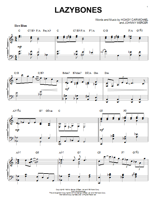 Preview Johnny Mercer Lazybones Jazz sheet music, notes and chords for Piano, SKU: 154837 sheet music, piano notes, chords, guitar tabs, score, transpose, transcribe, how to play, guide, download, learn, tutorial, progression, song, artist, awards, billboard, mtv, vh1, tour, single, album, release