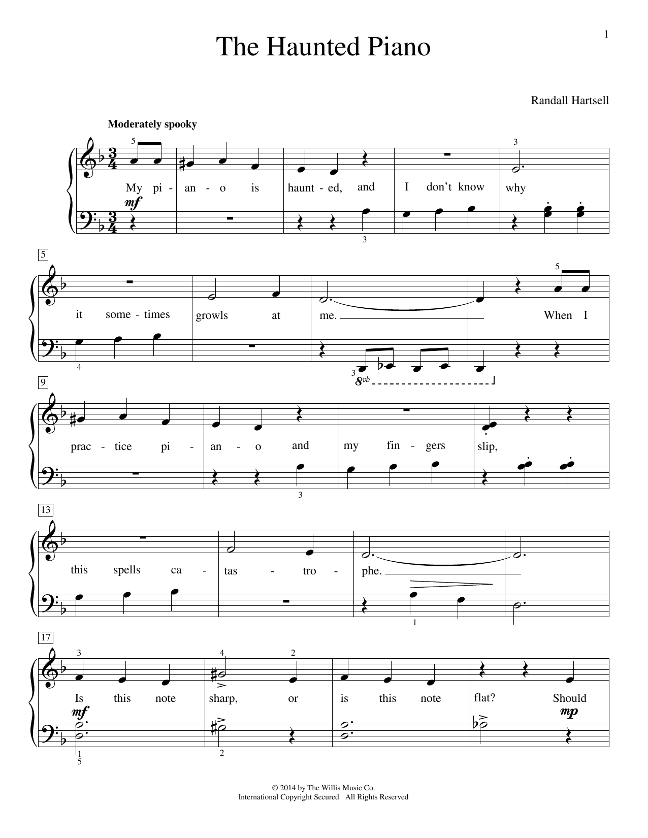 Preview Randall Hartsell The Haunted Piano Children sheet music, notes and chords for Educational Piano, SKU: 155472 sheet music, piano notes, chords, guitar tabs, score, transpose, transcribe, how to play, guide, download, learn, tutorial, progression, song, artist, awards, billboard, mtv, vh1, tour, single, album, release