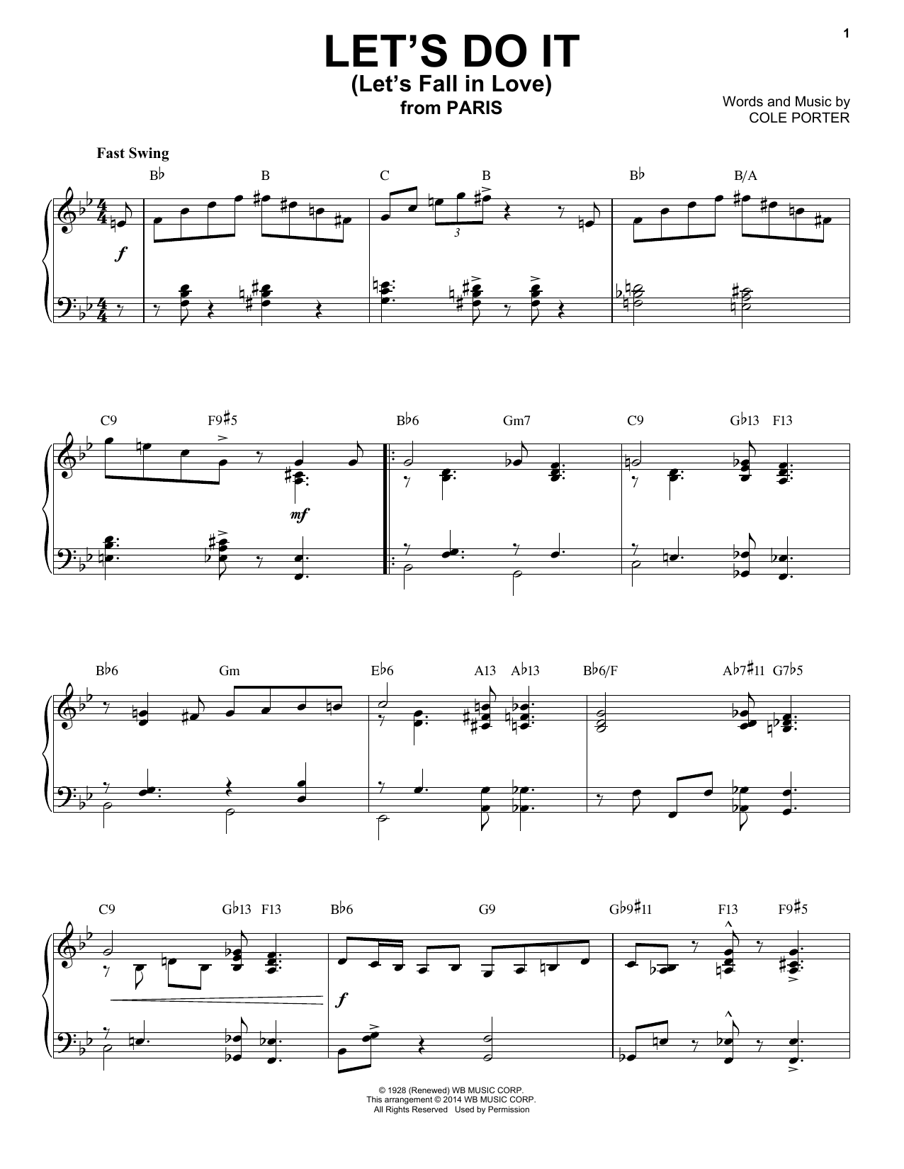 Preview Cole Porter Let's Do It (Let's Fall In Love) Jazz sheet music, notes and chords for Piano Solo, SKU: 155747 sheet music, piano notes, chords, guitar tabs, score, transpose, transcribe, how to play, guide, download, learn, tutorial, progression, song, artist, awards, billboard, mtv, vh1, tour, single, album, release