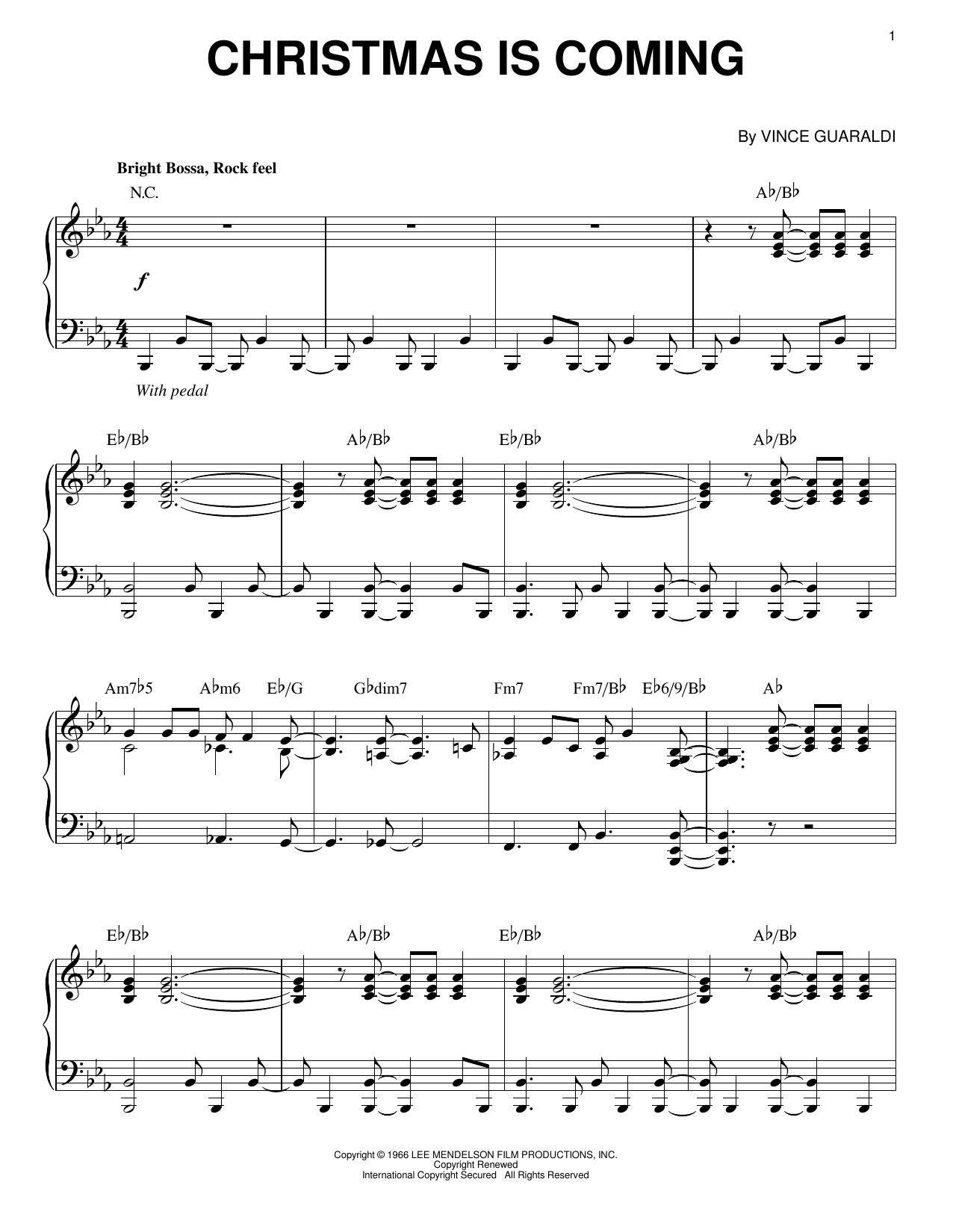 Preview Vince Guaraldi Christmas Is Coming Jazz sheet music, notes and chords for Piano, SKU: 156534 sheet music, piano notes, chords, guitar tabs, score, transpose, transcribe, how to play, guide, download, learn, tutorial, progression, song, artist, awards, billboard, mtv, vh1, tour, single, album, release