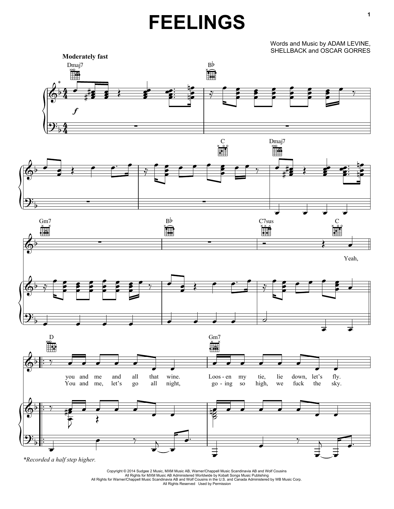 Preview Maroon 5 Feelings Pop sheet music, notes and chords for Piano, Vocal & Guitar (Right-Hand Melody), SKU: 157260 sheet music, piano notes, chords, guitar tabs, score, transpose, transcribe, how to play, guide, download, learn, tutorial, progression, song, artist, awards, billboard, mtv, vh1, tour, single, album, release