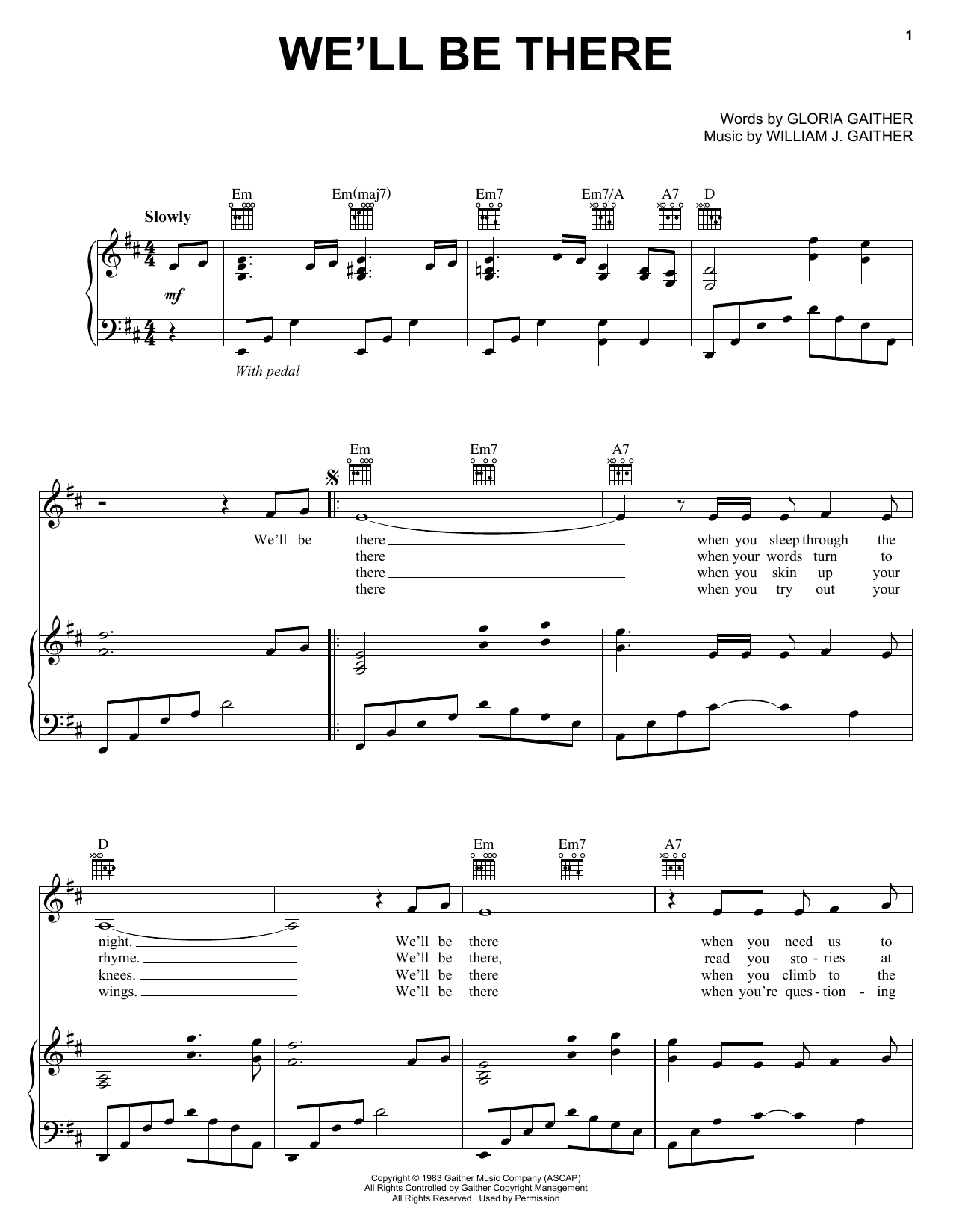 Preview Bill & Gloria Gaither We'll Be There Religious sheet music, notes and chords for Piano, Vocal & Guitar (Right-Hand Melody), SKU: 157535 sheet music, piano notes, chords, guitar tabs, score, transpose, transcribe, how to play, guide, download, learn, tutorial, progression, song, artist, awards, billboard, mtv, vh1, tour, single, album, release