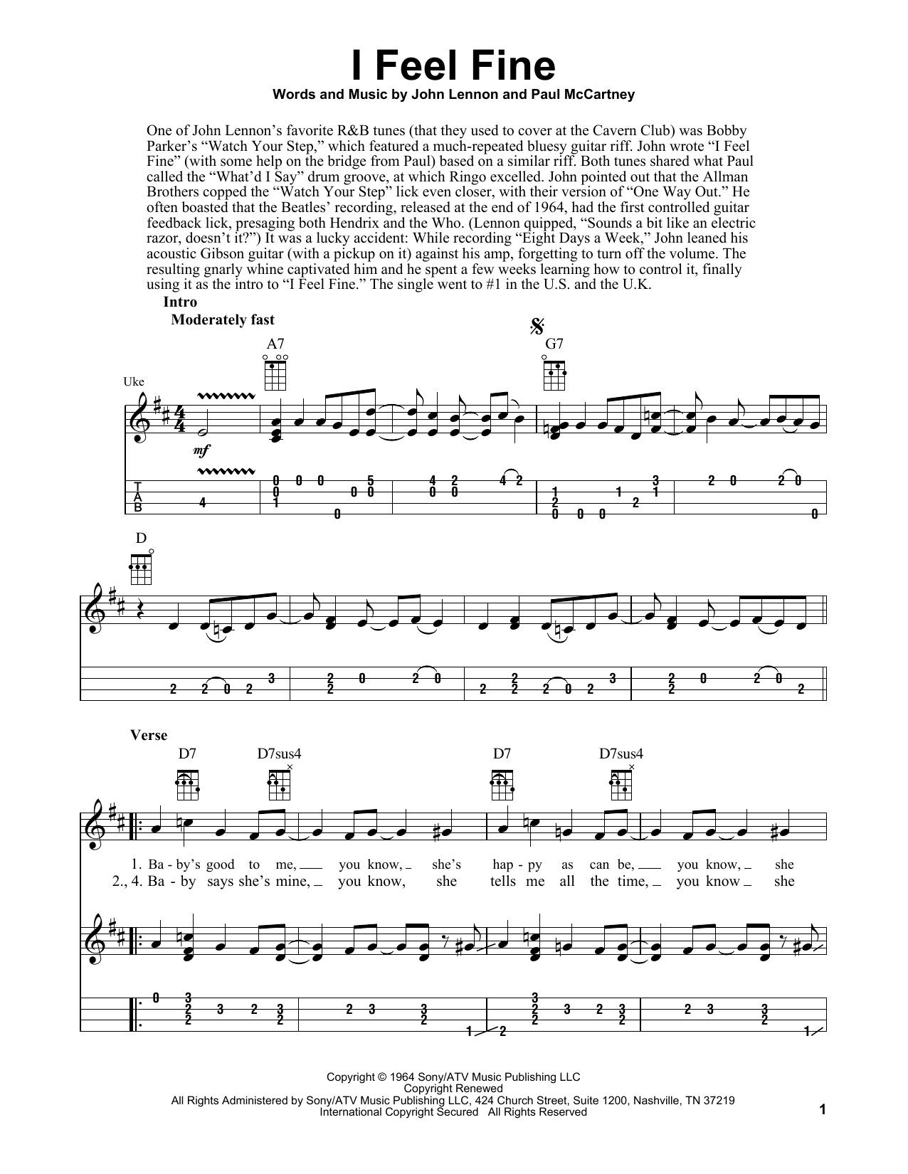 Preview The Beatles I Feel Fine Rock sheet music, notes and chords for Ukulele, SKU: 157666 sheet music, piano notes, chords, guitar tabs, score, transpose, transcribe, how to play, guide, download, learn, tutorial, progression, song, artist, awards, billboard, mtv, vh1, tour, single, album, release