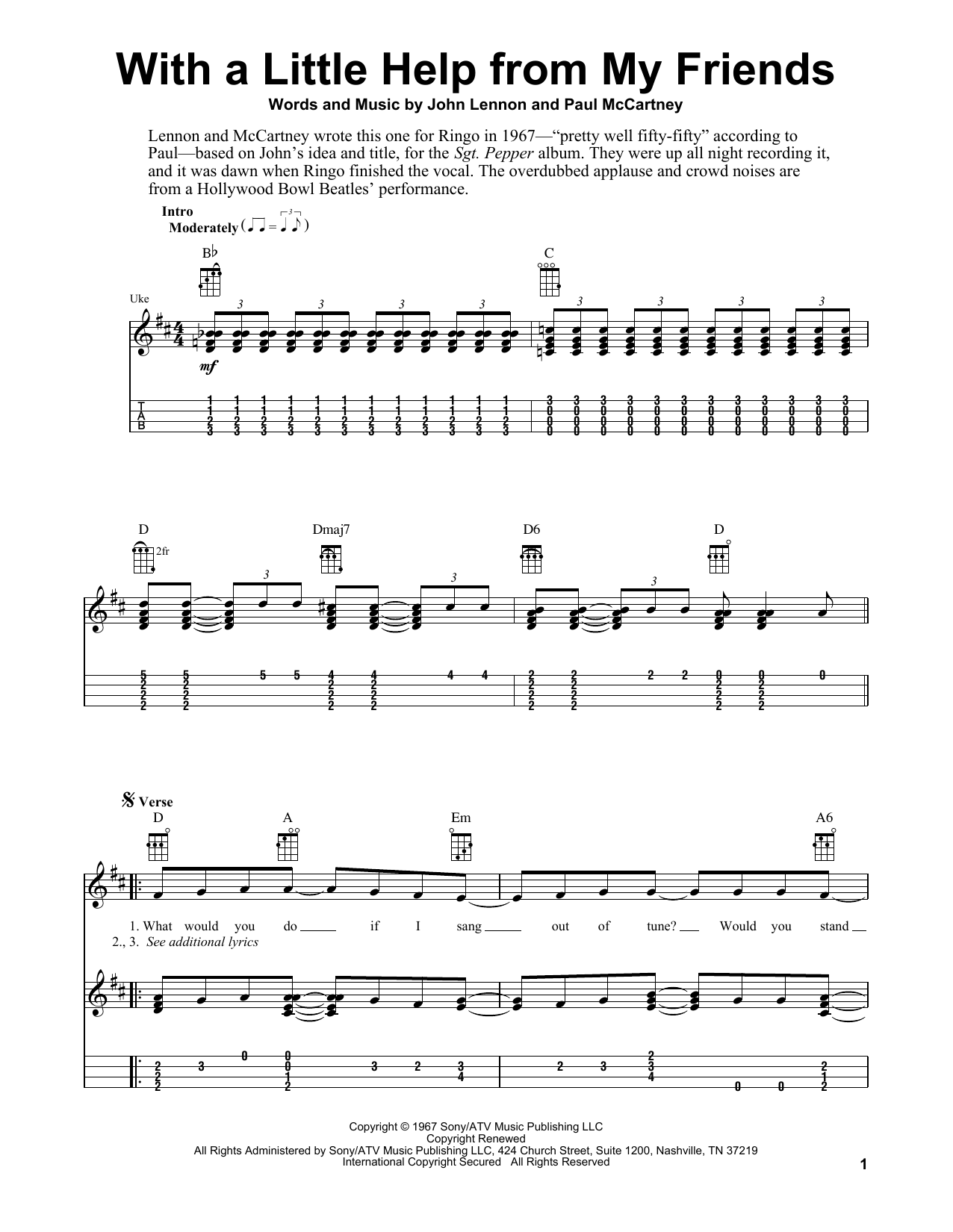 Preview The Beatles With A Little Help From My Friends Pop sheet music, notes and chords for Ukulele, SKU: 157669 sheet music, piano notes, chords, guitar tabs, score, transpose, transcribe, how to play, guide, download, learn, tutorial, progression, song, artist, awards, billboard, mtv, vh1, tour, single, album, release