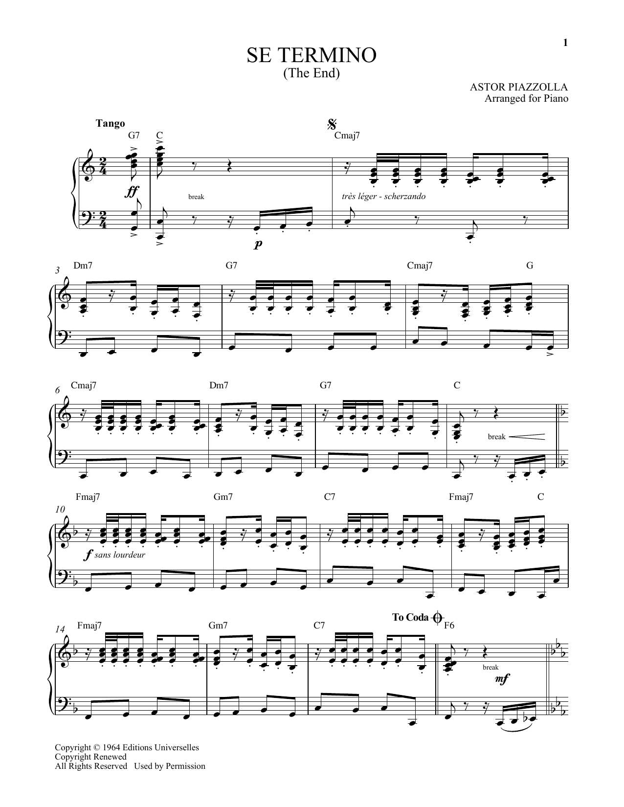 Preview Astor Piazzolla Se Termino (C'est fini) Classical sheet music, notes and chords for Piano, SKU: 158733 sheet music, piano notes, chords, guitar tabs, score, transpose, transcribe, how to play, guide, download, learn, tutorial, progression, song, artist, awards, billboard, mtv, vh1, tour, single, album, release