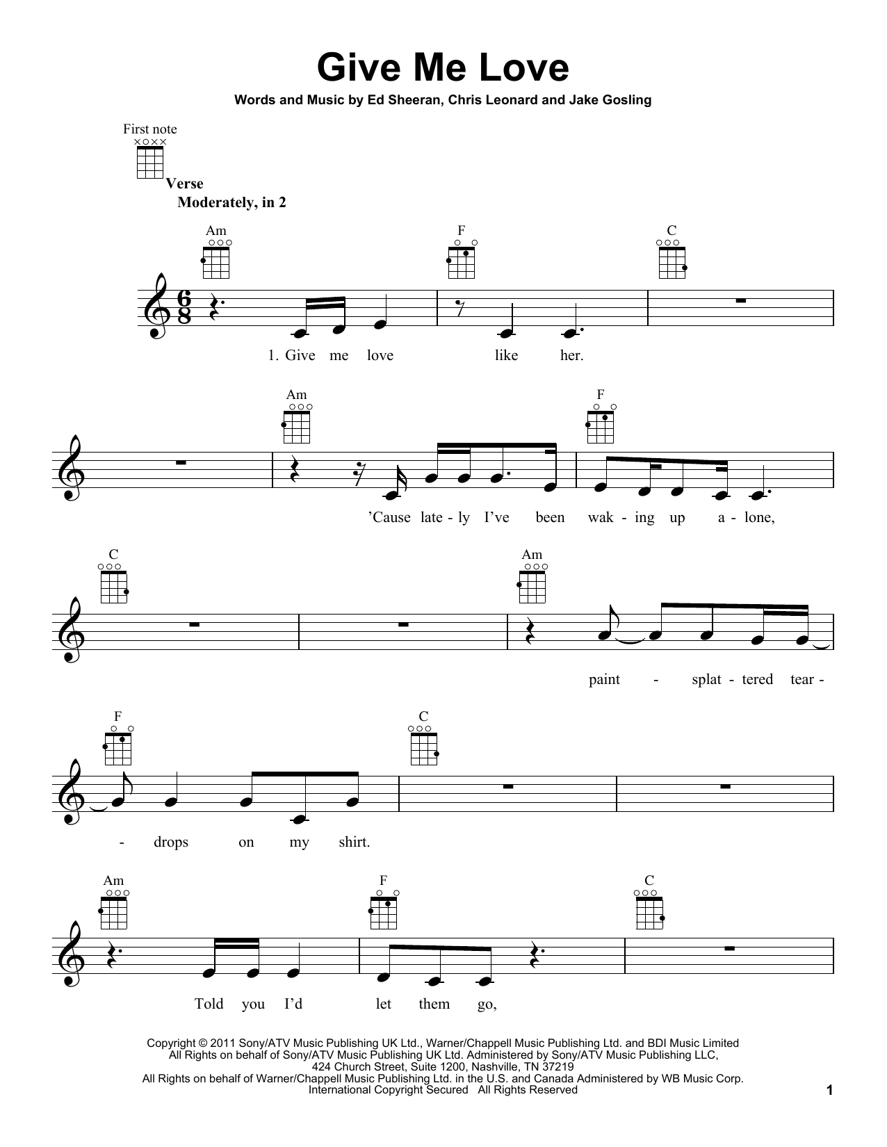 Preview Ed Sheeran Give Me Love Pop sheet music, notes and chords for Ukulele, SKU: 158869 sheet music, piano notes, chords, guitar tabs, score, transpose, transcribe, how to play, guide, download, learn, tutorial, progression, song, artist, awards, billboard, mtv, vh1, tour, single, album, release