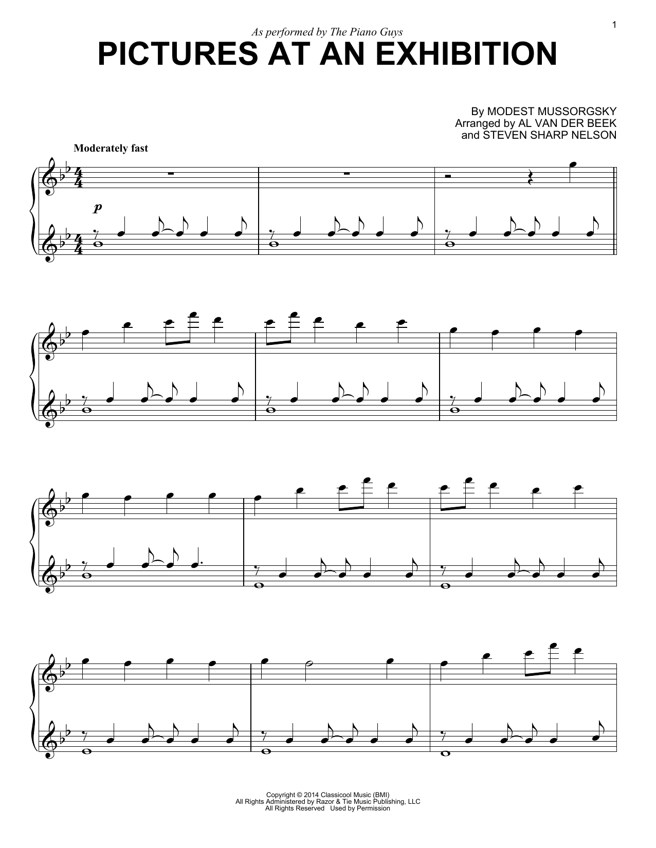Preview The Piano Guys Pictures At An Exhibition Pop sheet music, notes and chords for Piano, SKU: 159317 sheet music, piano notes, chords, guitar tabs, score, transpose, transcribe, how to play, guide, download, learn, tutorial, progression, song, artist, awards, billboard, mtv, vh1, tour, single, album, release