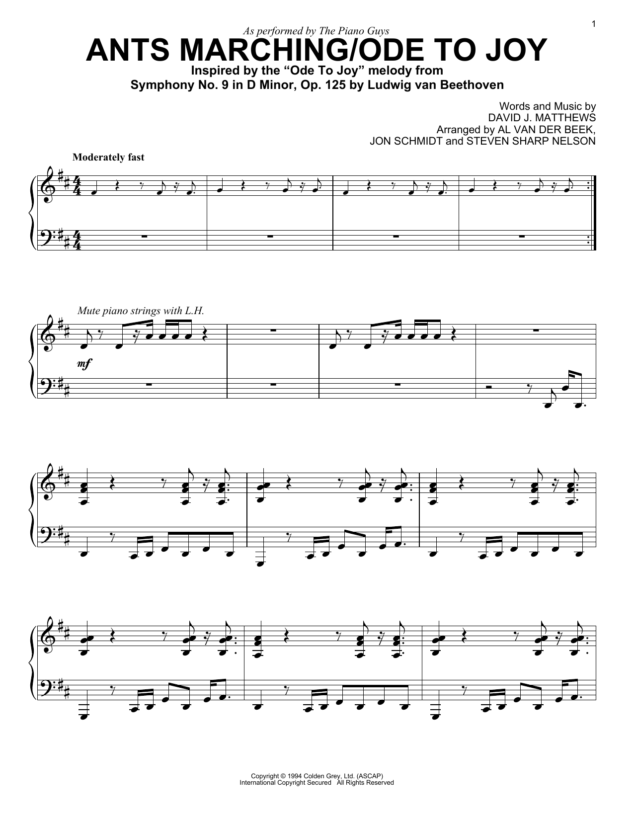 Preview The Piano Guys Ants Marching/Ode To Joy Pop sheet music, notes and chords for Piano, SKU: 159322 sheet music, piano notes, chords, guitar tabs, score, transpose, transcribe, how to play, guide, download, learn, tutorial, progression, song, artist, awards, billboard, mtv, vh1, tour, single, album, release