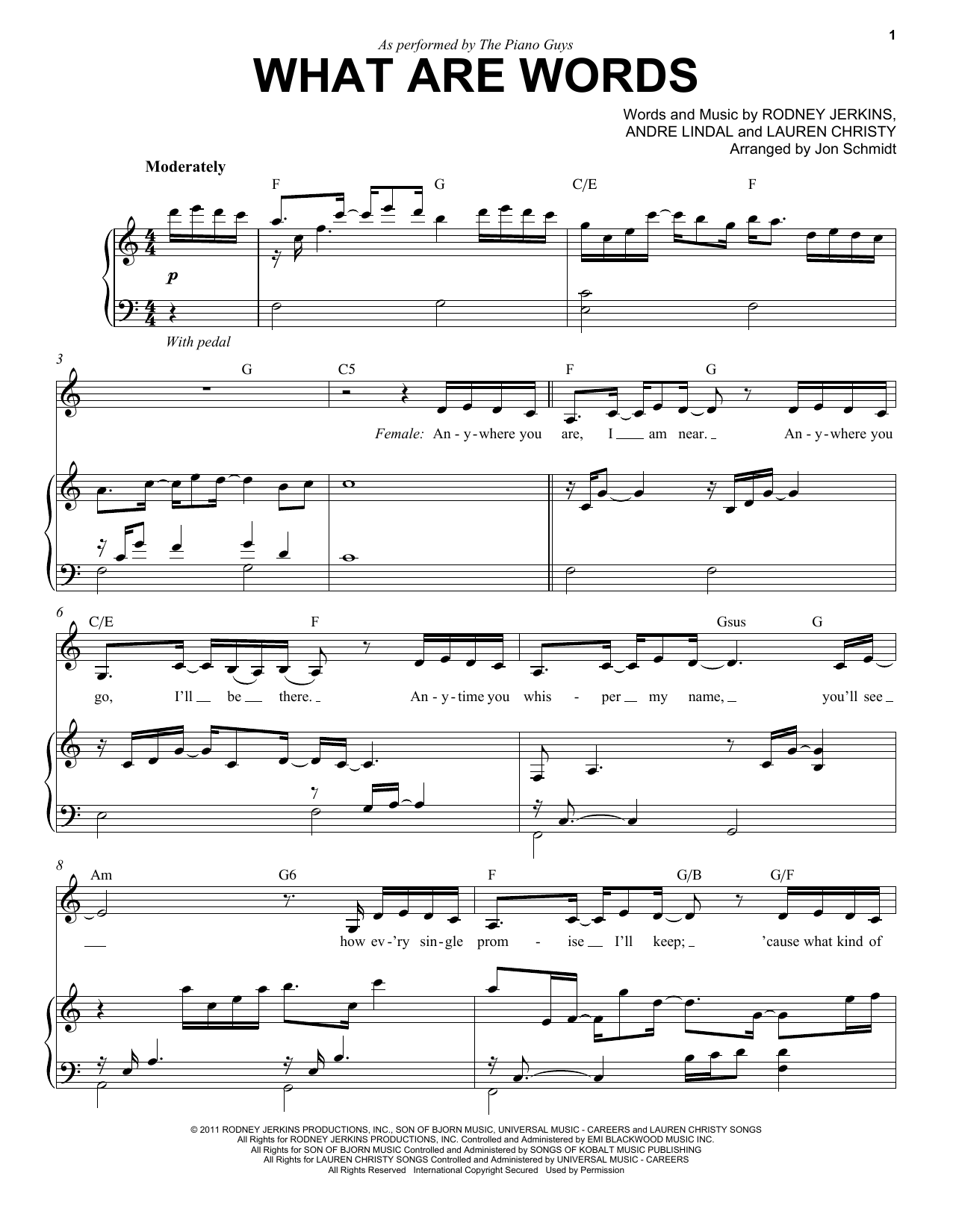 Preview The Piano Guys What Are Words Pop sheet music, notes and chords for Piano & Vocal, SKU: 159353 sheet music, piano notes, chords, guitar tabs, score, transpose, transcribe, how to play, guide, download, learn, tutorial, progression, song, artist, awards, billboard, mtv, vh1, tour, single, album, release
