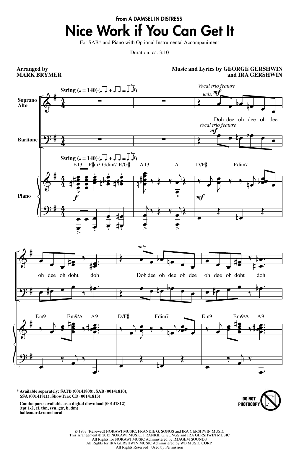 Preview Mark Brymer Nice Work If You Can Get It Jazz sheet music, notes and chords for SAB, SKU: 159927 sheet music, piano notes, chords, guitar tabs, score, transpose, transcribe, how to play, guide, download, learn, tutorial, progression, song, artist, awards, billboard, mtv, vh1, tour, single, album, release