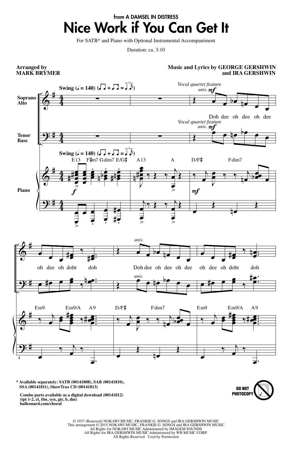 Preview Mark Brymer Nice Work If You Can Get It Jazz sheet music, notes and chords for SATB, SKU: 159930 sheet music, piano notes, chords, guitar tabs, score, transpose, transcribe, how to play, guide, download, learn, tutorial, progression, song, artist, awards, billboard, mtv, vh1, tour, single, album, release