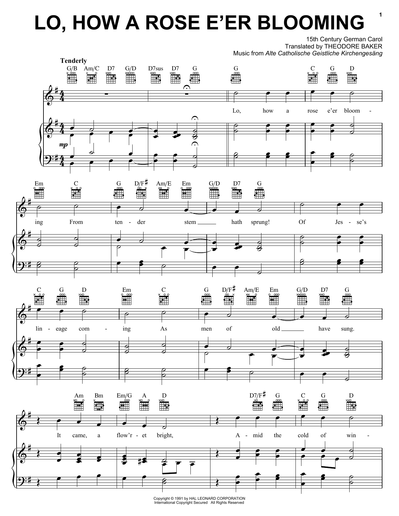 Download 15th Century German Carol Lo, How A Rose E'er Blooming sheet music and printable PDF score & Hymn music notes