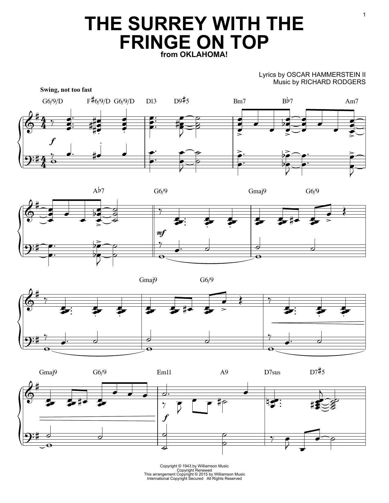 Preview Rodgers & Hammerstein The Surrey With The Fringe On Top Musicals sheet music, notes and chords for Piano, SKU: 160725 sheet music, piano notes, chords, guitar tabs, score, transpose, transcribe, how to play, guide, download, learn, tutorial, progression, song, artist, awards, billboard, mtv, vh1, tour, single, album, release