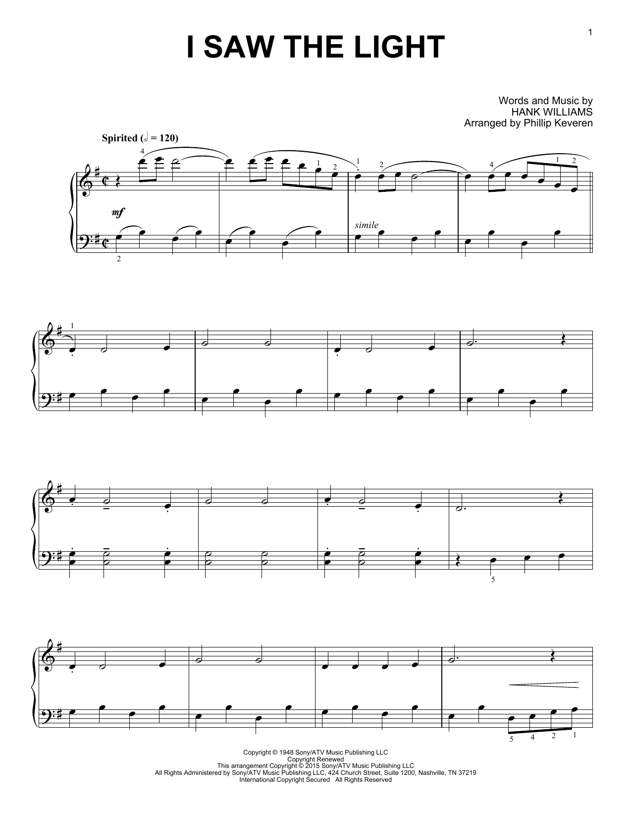 Preview Hank Williams I Saw The Light Religious sheet music, notes and chords for Piano, SKU: 162397 sheet music, piano notes, chords, guitar tabs, score, transpose, transcribe, how to play, guide, download, learn, tutorial, progression, song, artist, awards, billboard, mtv, vh1, tour, single, album, release