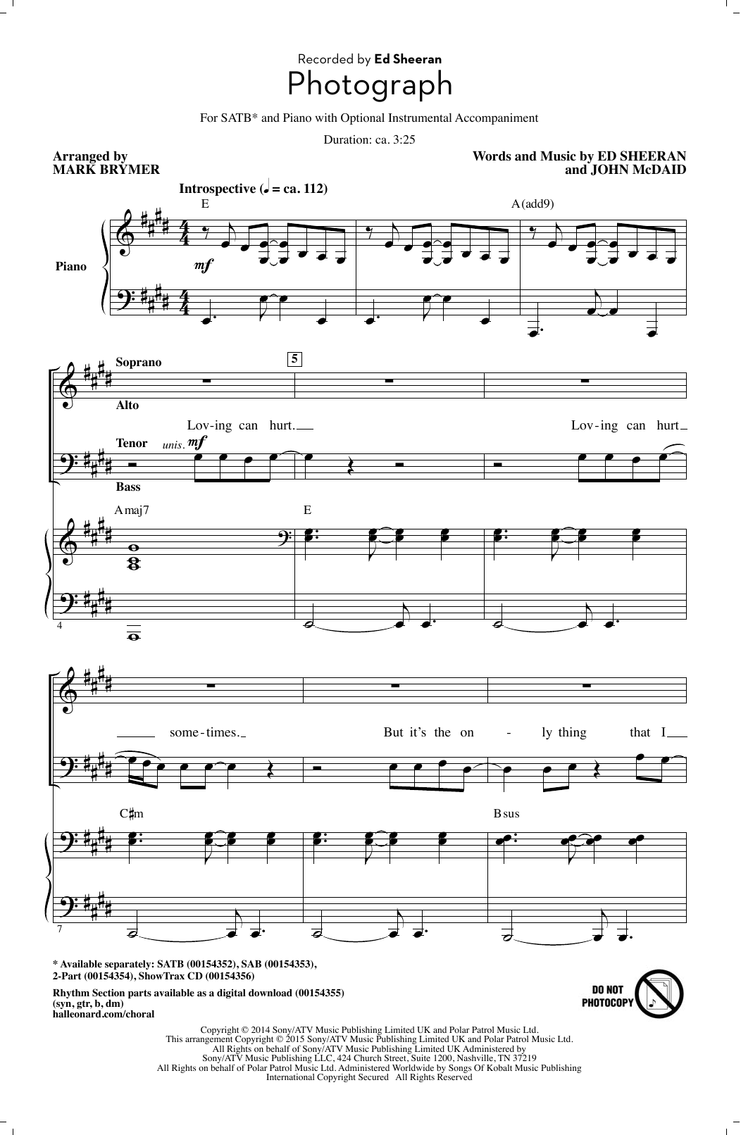 Preview Ed Sheeran Photograph (arr. Mark Brymer) Pop sheet music, notes and chords for SATB, SKU: 162403 sheet music, piano notes, chords, guitar tabs, score, transpose, transcribe, how to play, guide, download, learn, tutorial, progression, song, artist, awards, billboard, mtv, vh1, tour, single, album, release