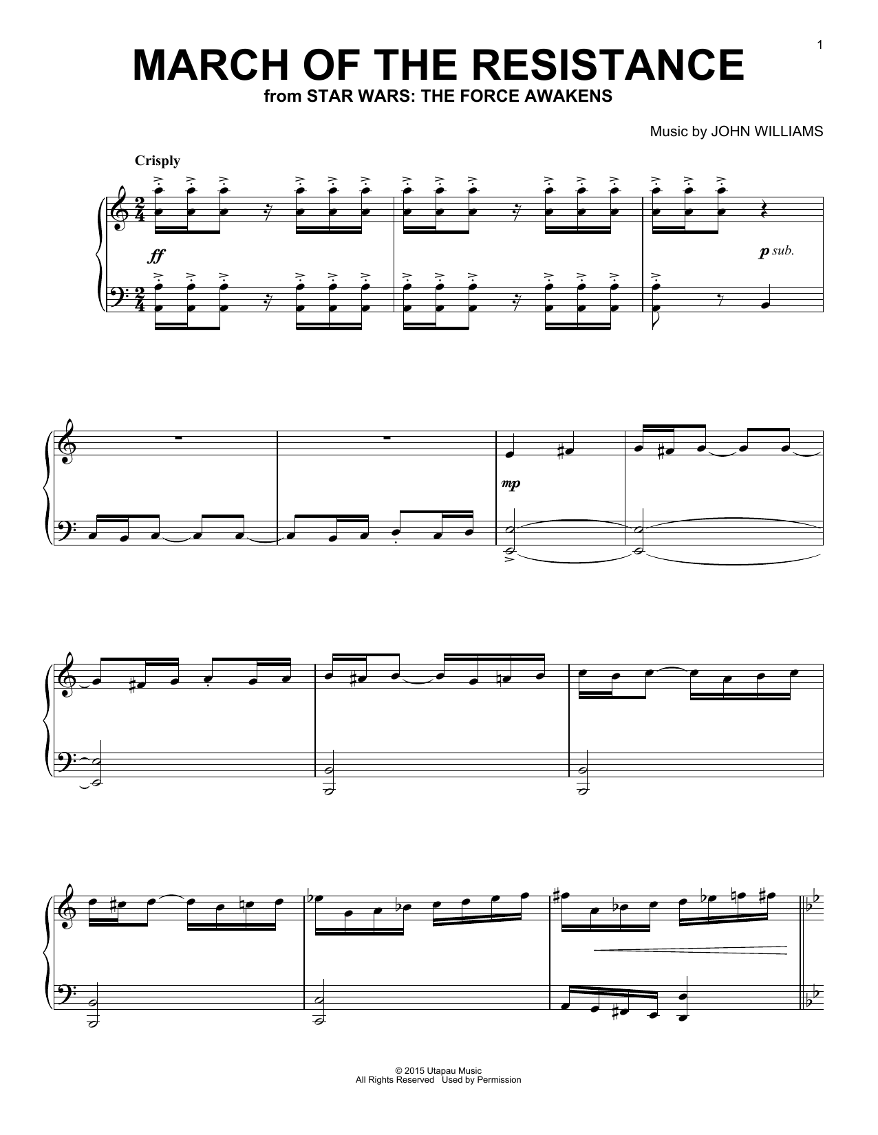 Preview John Williams March Of The Resistance Classical sheet music, notes and chords for Piano, SKU: 163145 sheet music, piano notes, chords, guitar tabs, score, transpose, transcribe, how to play, guide, download, learn, tutorial, progression, song, artist, awards, billboard, mtv, vh1, tour, single, album, release