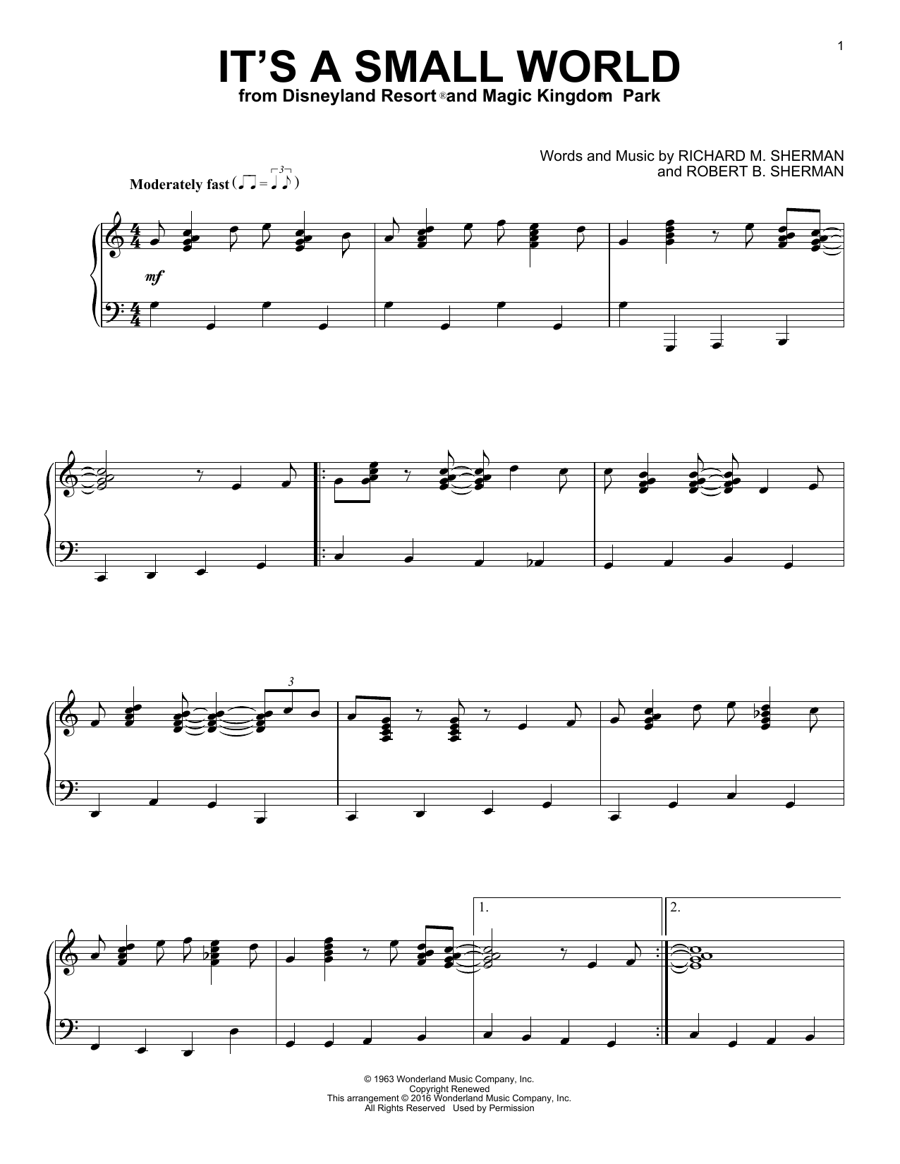 Preview Sherman Brothers It's A Small World Children sheet music, notes and chords for Piano, SKU: 164551 sheet music, piano notes, chords, guitar tabs, score, transpose, transcribe, how to play, guide, download, learn, tutorial, progression, song, artist, awards, billboard, mtv, vh1, tour, single, album, release
