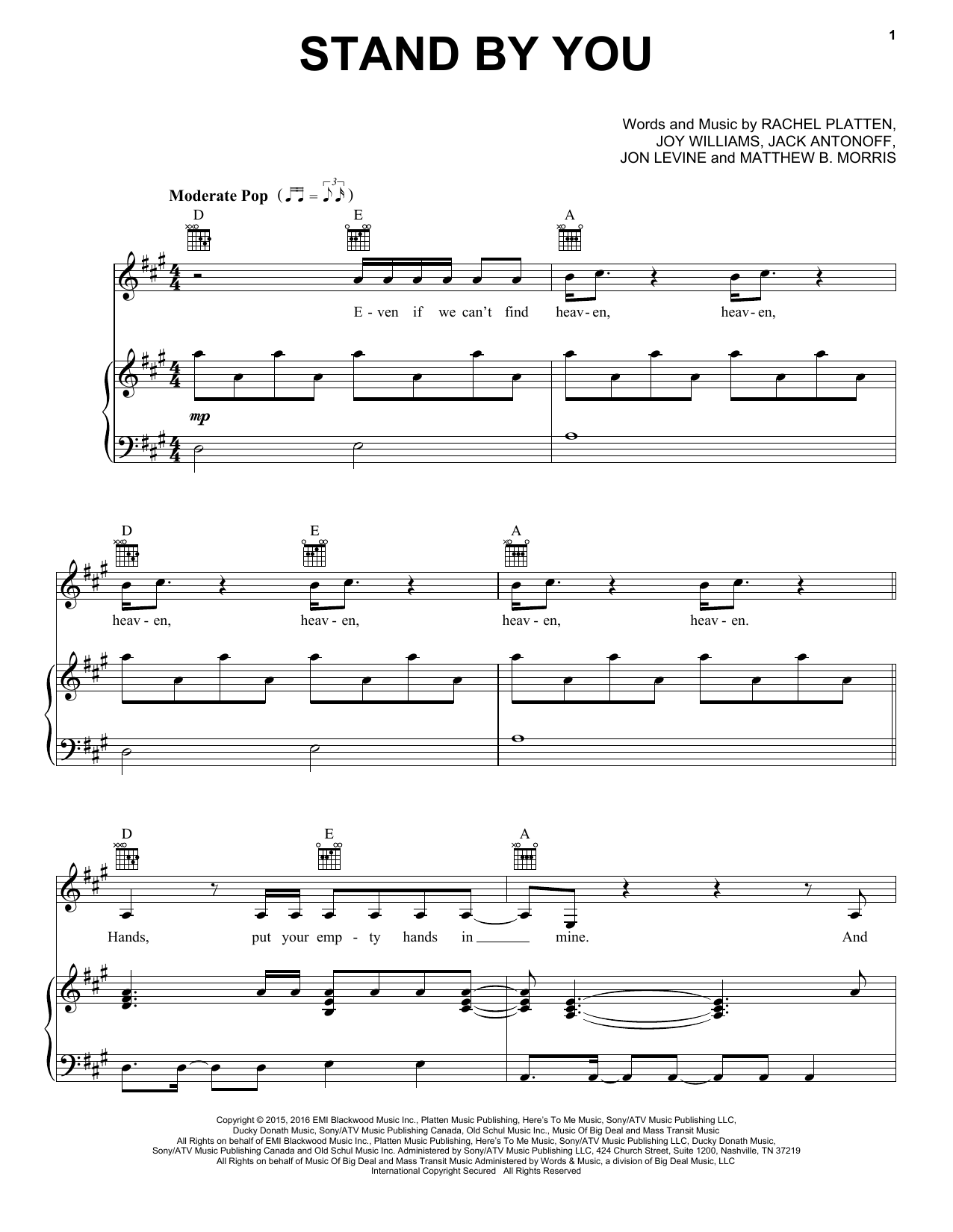 Preview Rachel Platten Stand By You Pop sheet music, notes and chords for Piano, Vocal & Guitar (Right-Hand Melody), SKU: 164787 sheet music, piano notes, chords, guitar tabs, score, transpose, transcribe, how to play, guide, download, learn, tutorial, progression, song, artist, awards, billboard, mtv, vh1, tour, single, album, release