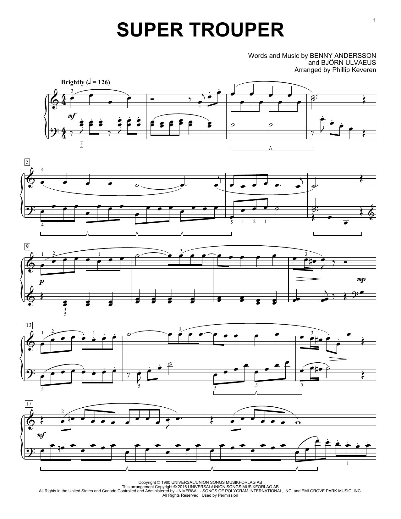Preview Phillip Keveren Super Trouper Pop sheet music, notes and chords for Piano, SKU: 164840 sheet music, piano notes, chords, guitar tabs, score, transpose, transcribe, how to play, guide, download, learn, tutorial, progression, song, artist, awards, billboard, mtv, vh1, tour, single, album, release