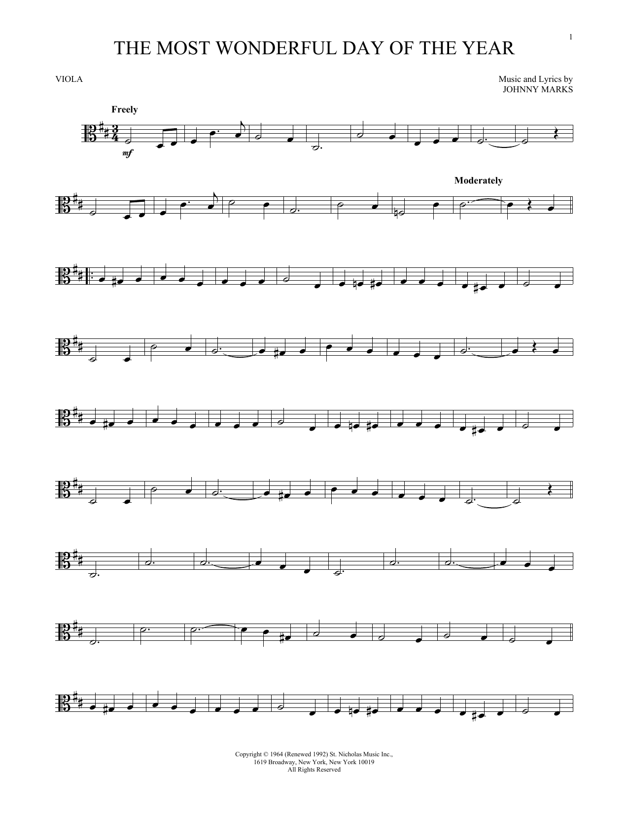 Preview Johnny Marks The Most Wonderful Day Of The Year Winter sheet music, notes and chords for Viola, SKU: 166206 sheet music, piano notes, chords, guitar tabs, score, transpose, transcribe, how to play, guide, download, learn, tutorial, progression, song, artist, awards, billboard, mtv, vh1, tour, single, album, release