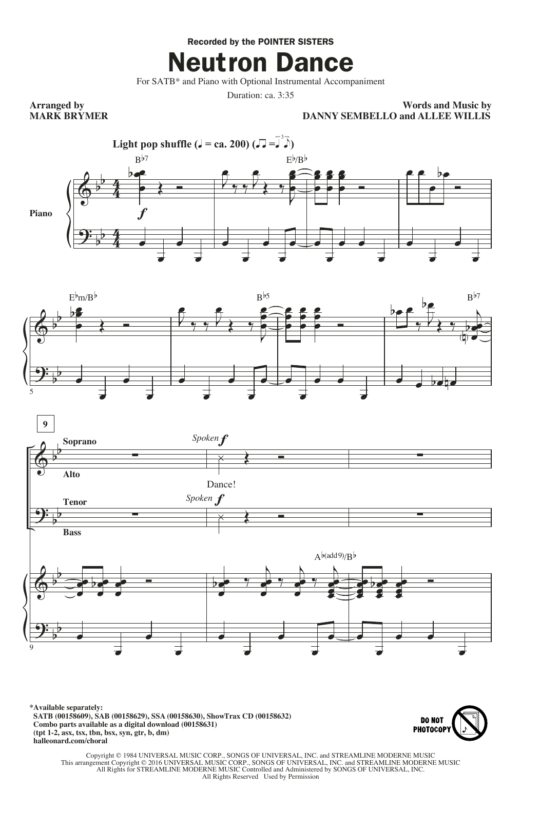 Preview Mark Brymer Neutron Dance Rock sheet music, notes and chords for SATB, SKU: 170698 sheet music, piano notes, chords, guitar tabs, score, transpose, transcribe, how to play, guide, download, learn, tutorial, progression, song, artist, awards, billboard, mtv, vh1, tour, single, album, release