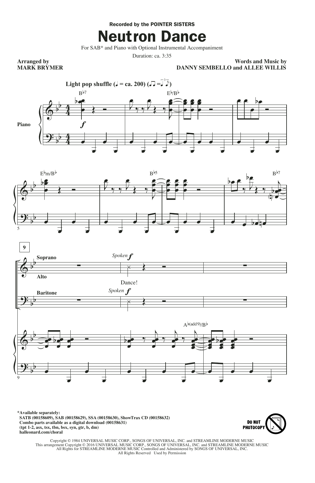Preview Mark Brymer Neutron Dance Rock sheet music, notes and chords for SAB, SKU: 170712 sheet music, piano notes, chords, guitar tabs, score, transpose, transcribe, how to play, guide, download, learn, tutorial, progression, song, artist, awards, billboard, mtv, vh1, tour, single, album, release