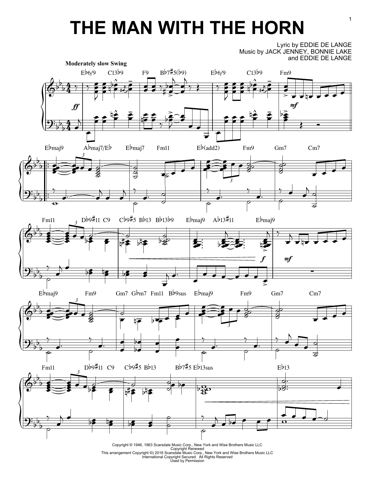 Preview Eddie De Lange The Man With The Horn Jazz sheet music, notes and chords for Piano, SKU: 171876 sheet music, piano notes, chords, guitar tabs, score, transpose, transcribe, how to play, guide, download, learn, tutorial, progression, song, artist, awards, billboard, mtv, vh1, tour, single, album, release