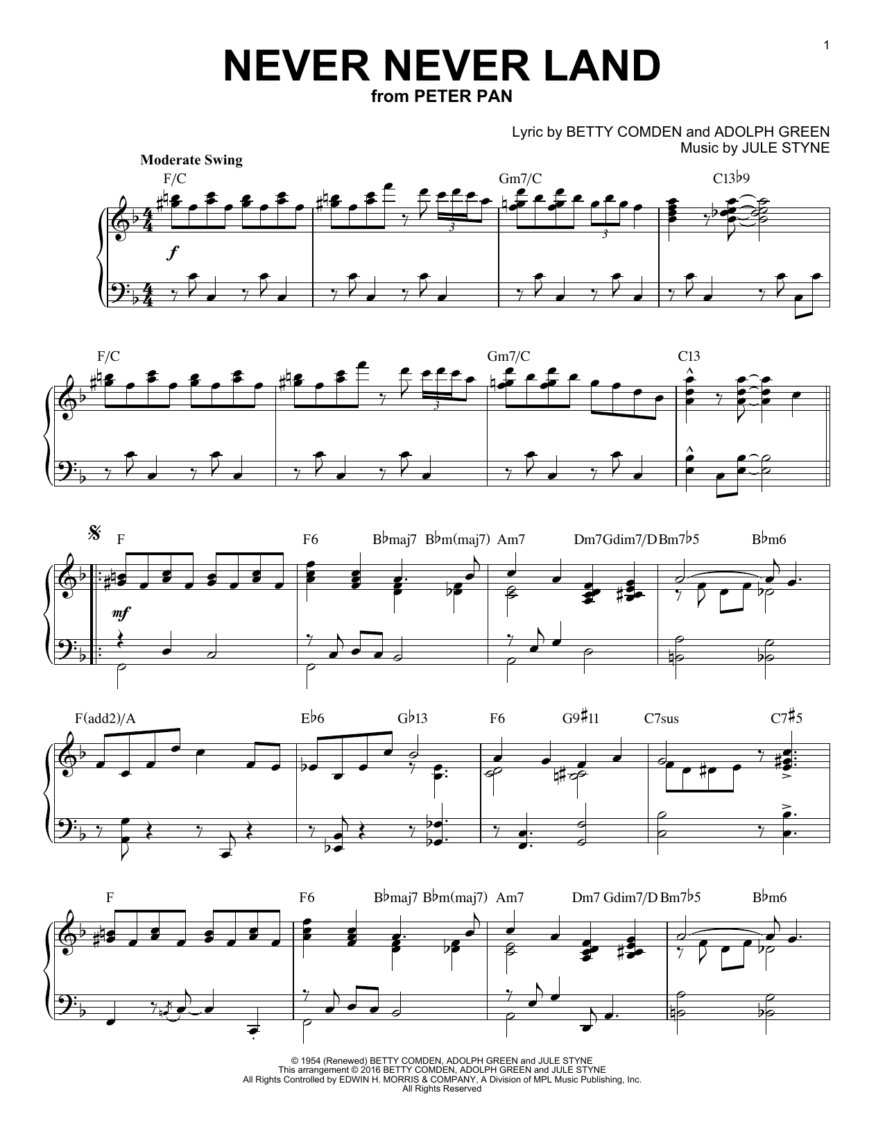 Preview Jule Styne Never Never Land Jazz sheet music, notes and chords for Piano, SKU: 171890 sheet music, piano notes, chords, guitar tabs, score, transpose, transcribe, how to play, guide, download, learn, tutorial, progression, song, artist, awards, billboard, mtv, vh1, tour, single, album, release