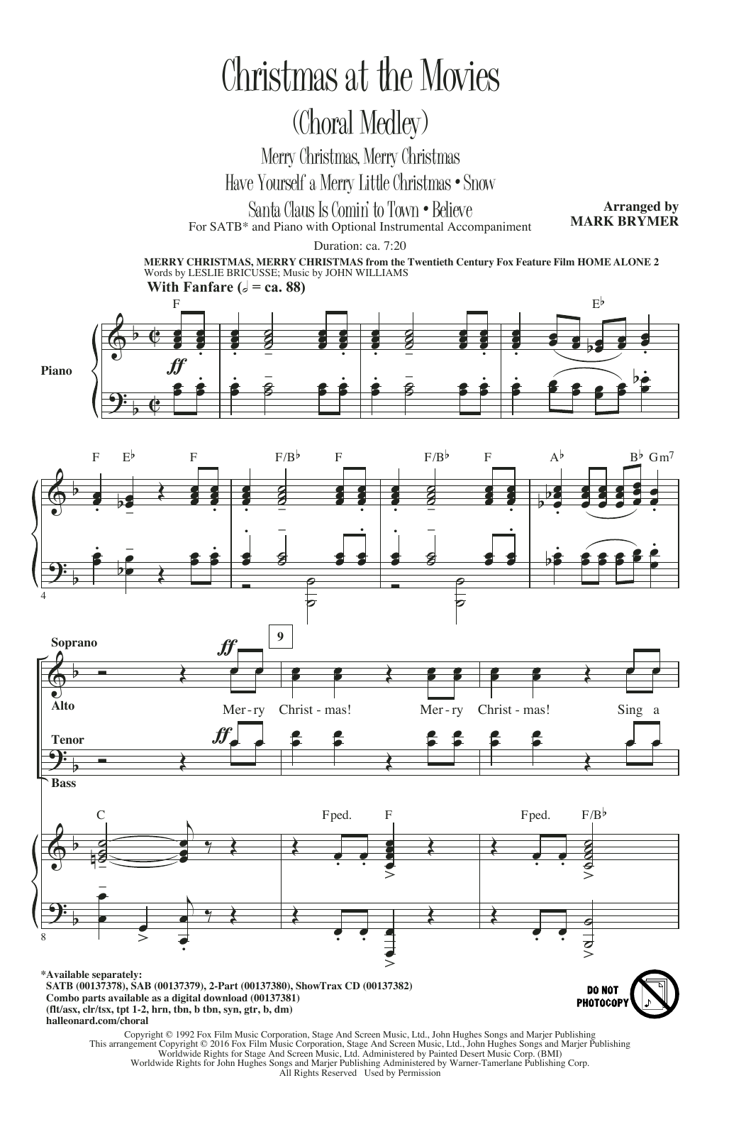 Preview Mark Brymer Christmas At The Movies (Choral Medley) Film and TV sheet music, notes and chords for SATB, SKU: 172548 sheet music, piano notes, chords, guitar tabs, score, transpose, transcribe, how to play, guide, download, learn, tutorial, progression, song, artist, awards, billboard, mtv, vh1, tour, single, album, release