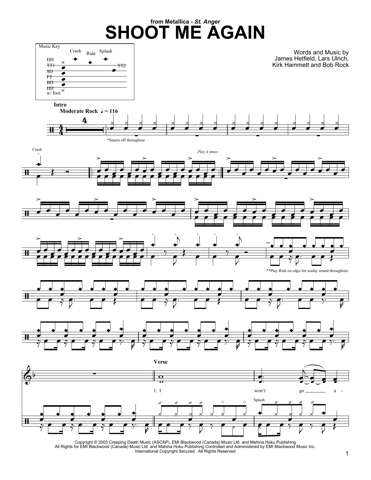 Preview Metallica Shoot Me Again Pop sheet music, notes and chords for Drums Transcription, SKU: 174368 sheet music, piano notes, chords, guitar tabs, score, transpose, transcribe, how to play, guide, download, learn, tutorial, progression, song, artist, awards, billboard, mtv, vh1, tour, single, album, release